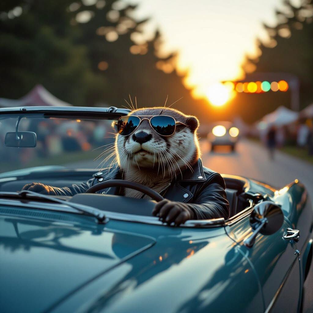 Cool Otter Drives Convertible After Music Festival