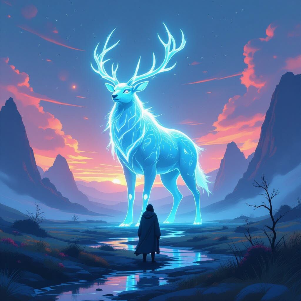 Mystical Glowing Creature in Alien Landscape