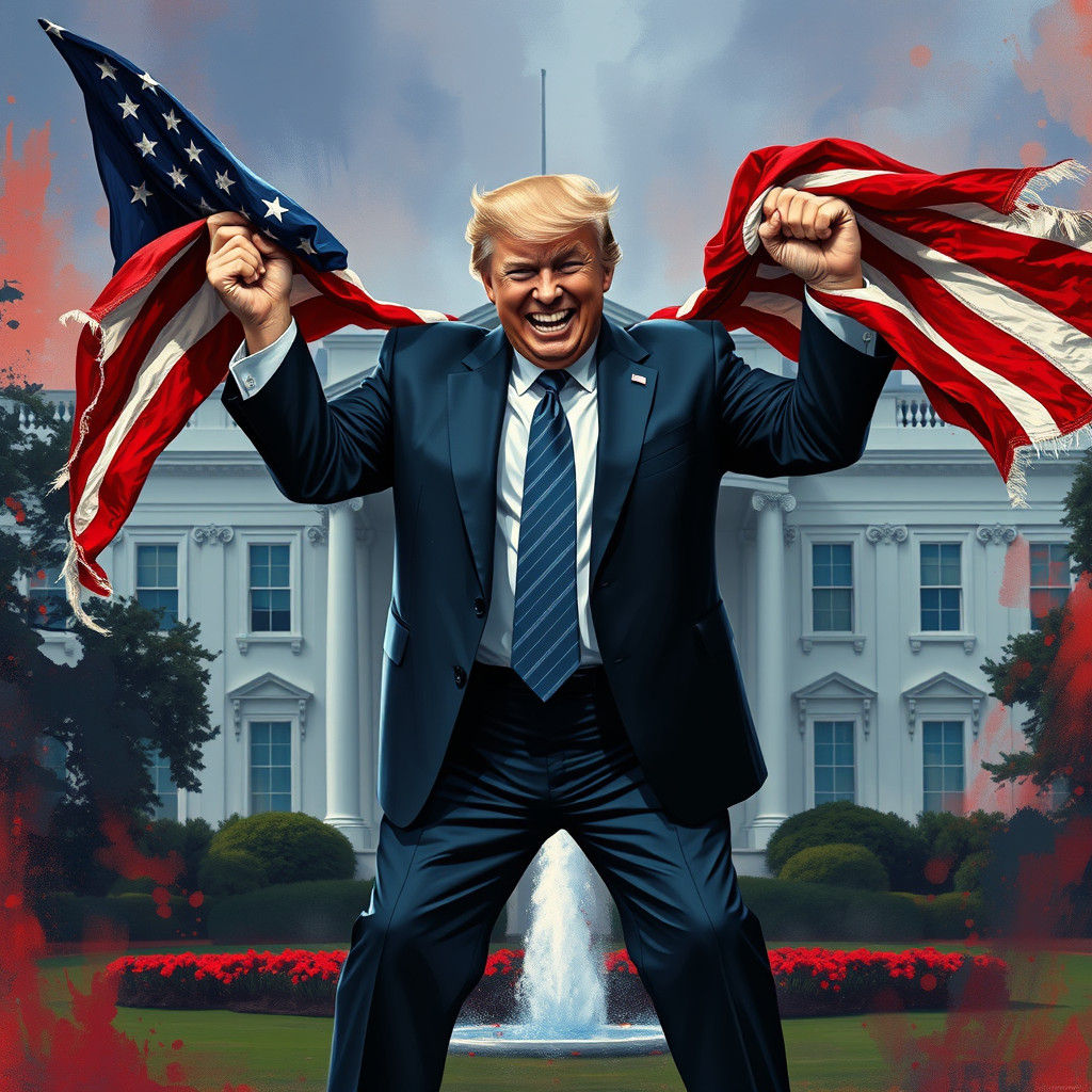 Man Tearing Flag in Stylized Concept Art