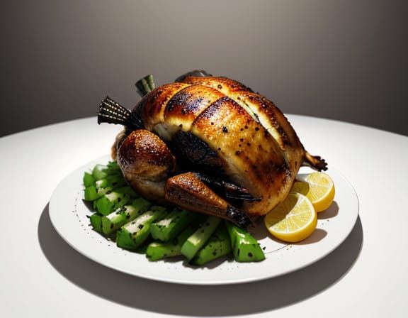 Cyberpunk-Style 3D Render of a Turducken on a White Plate