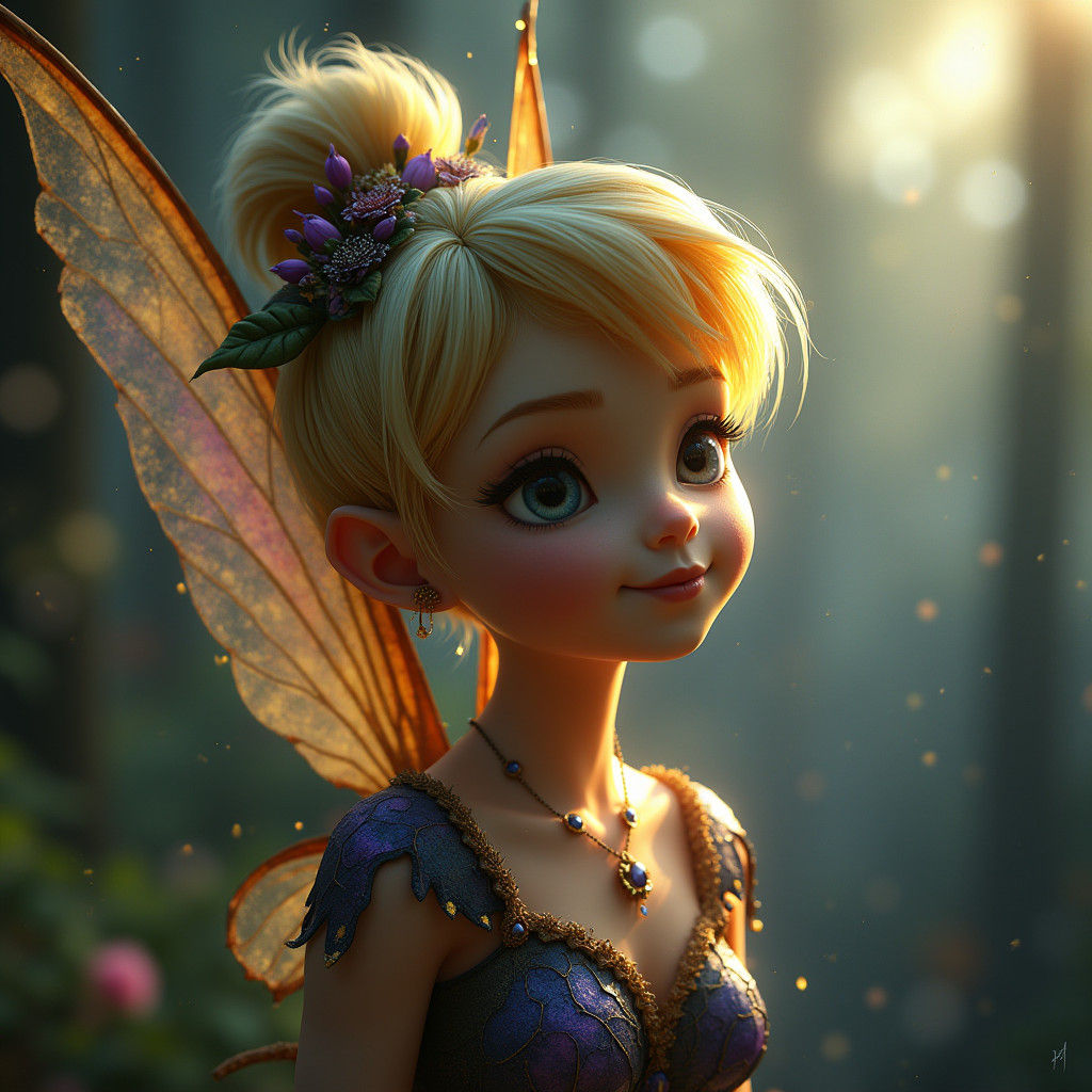 Gothic Tinkerbell: Hyperrealistic 3D Splash Art