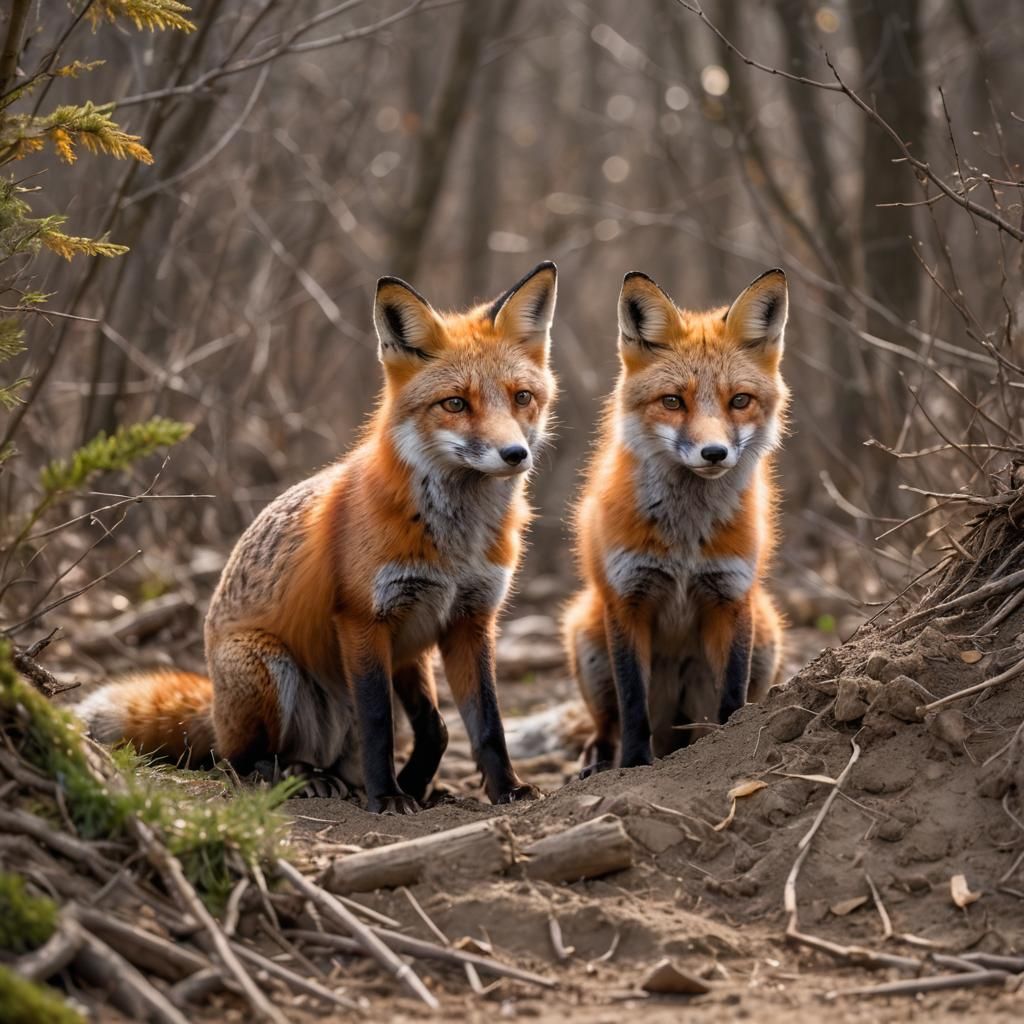Red Foxes Digging Den: Wildlife Photography
