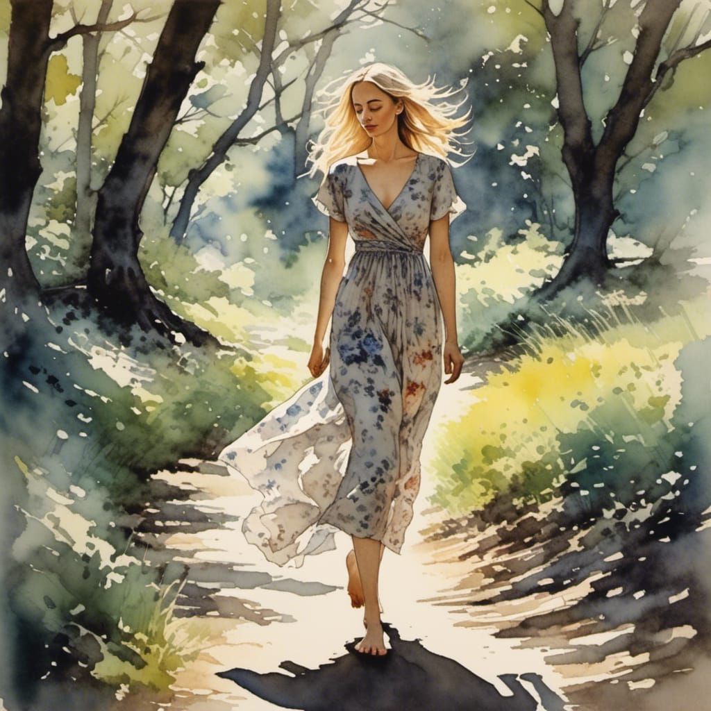 Radiant Trans Woman in Nature: Charcoal Ink Portrait