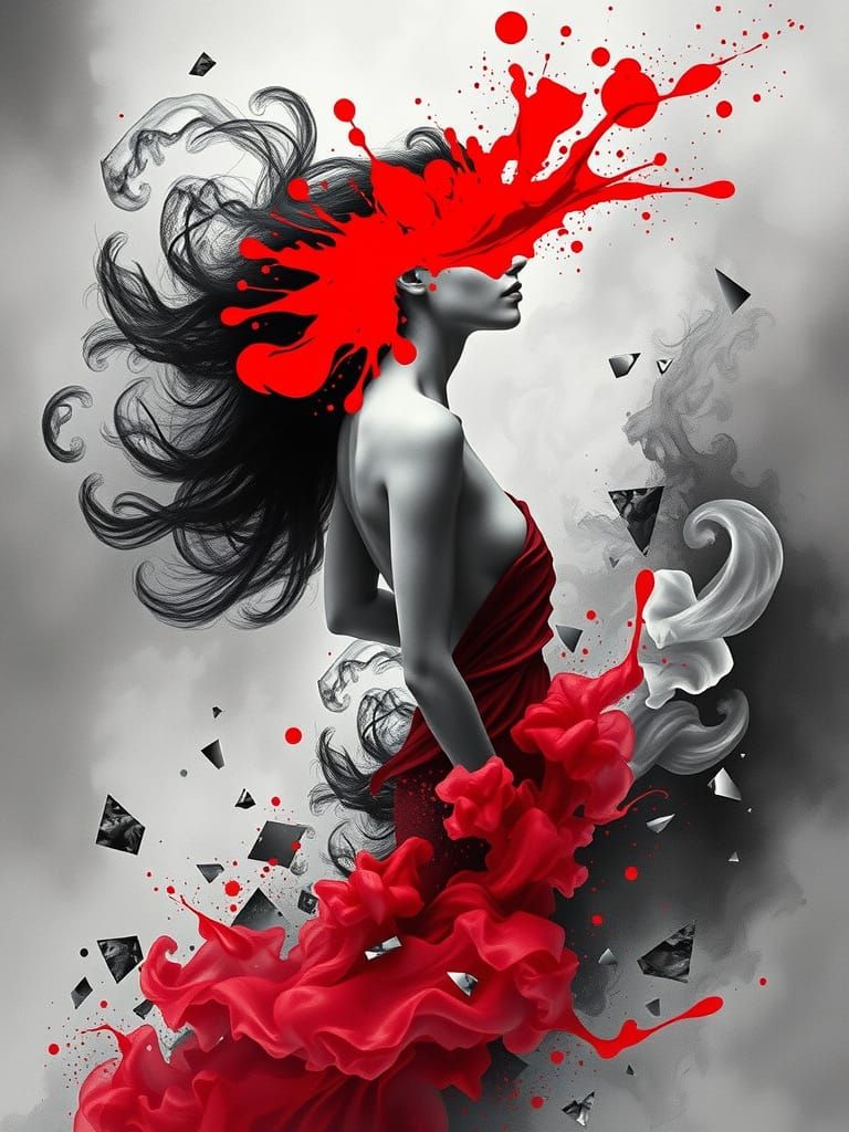 Surreal Woman Emerging from Smoke, Digital Mixed Media