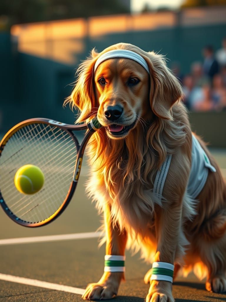 Golden Retriever Wimbledon Tennis Player: Digital Matte Pain...