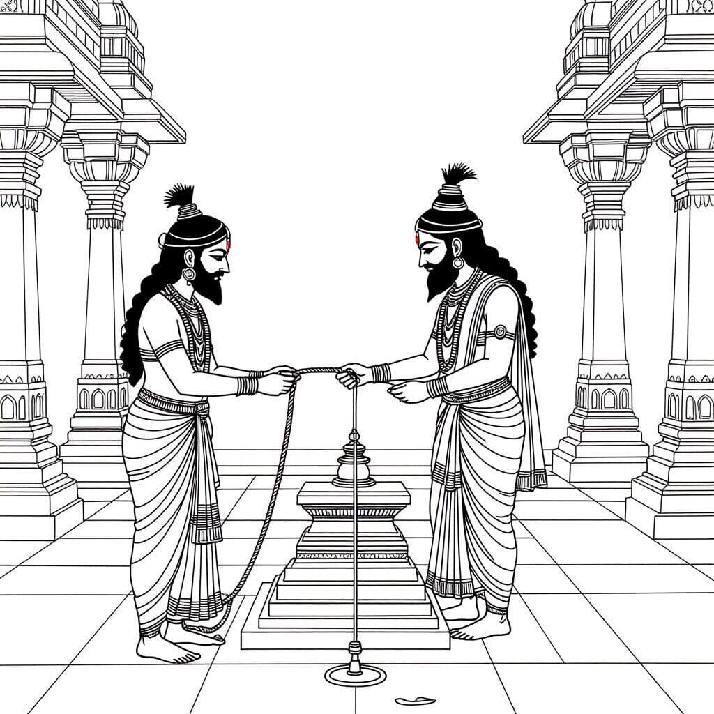 Vedic Priest Measuring Altar in Ancient India Line Drawing