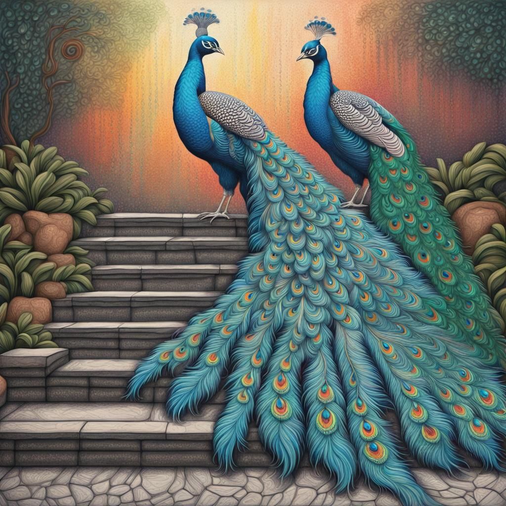 Detailed Zentangle Art of Two Peacocks