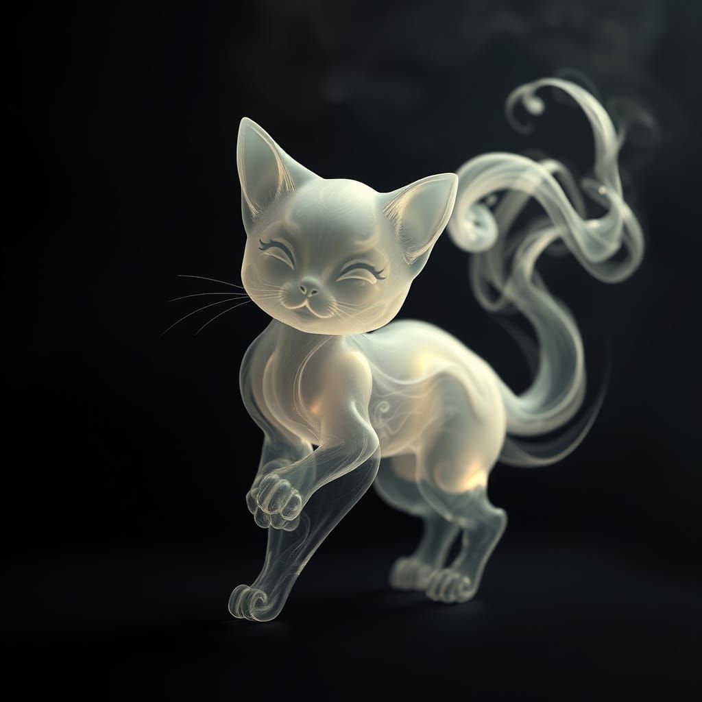 Surreal Smoke Cat Baby in Whimsical Dreamlike Setting