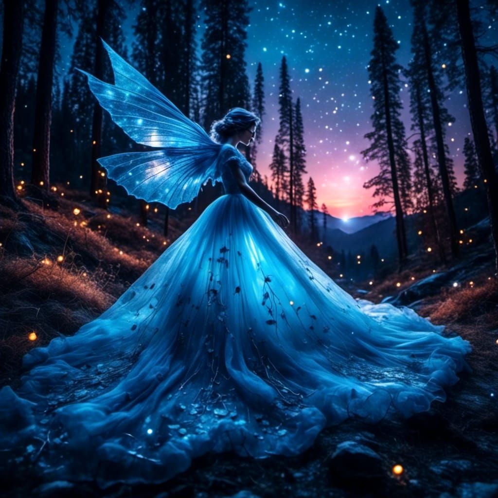 Bioluminescent Tulle Bird in Flight: Fantasy Art