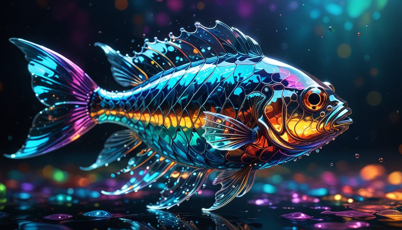 Glass Fish with Fractal Reflections in Graffiti Style