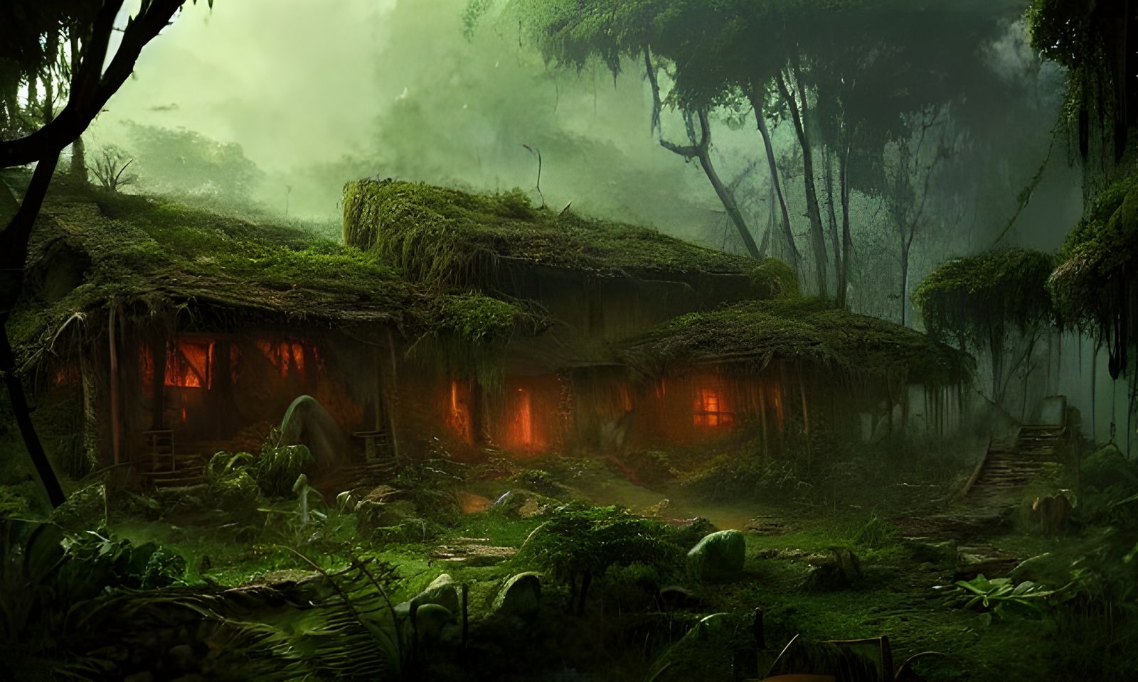 Jungle Reclaims Old Houses: Post-Apocalyptic Illustration