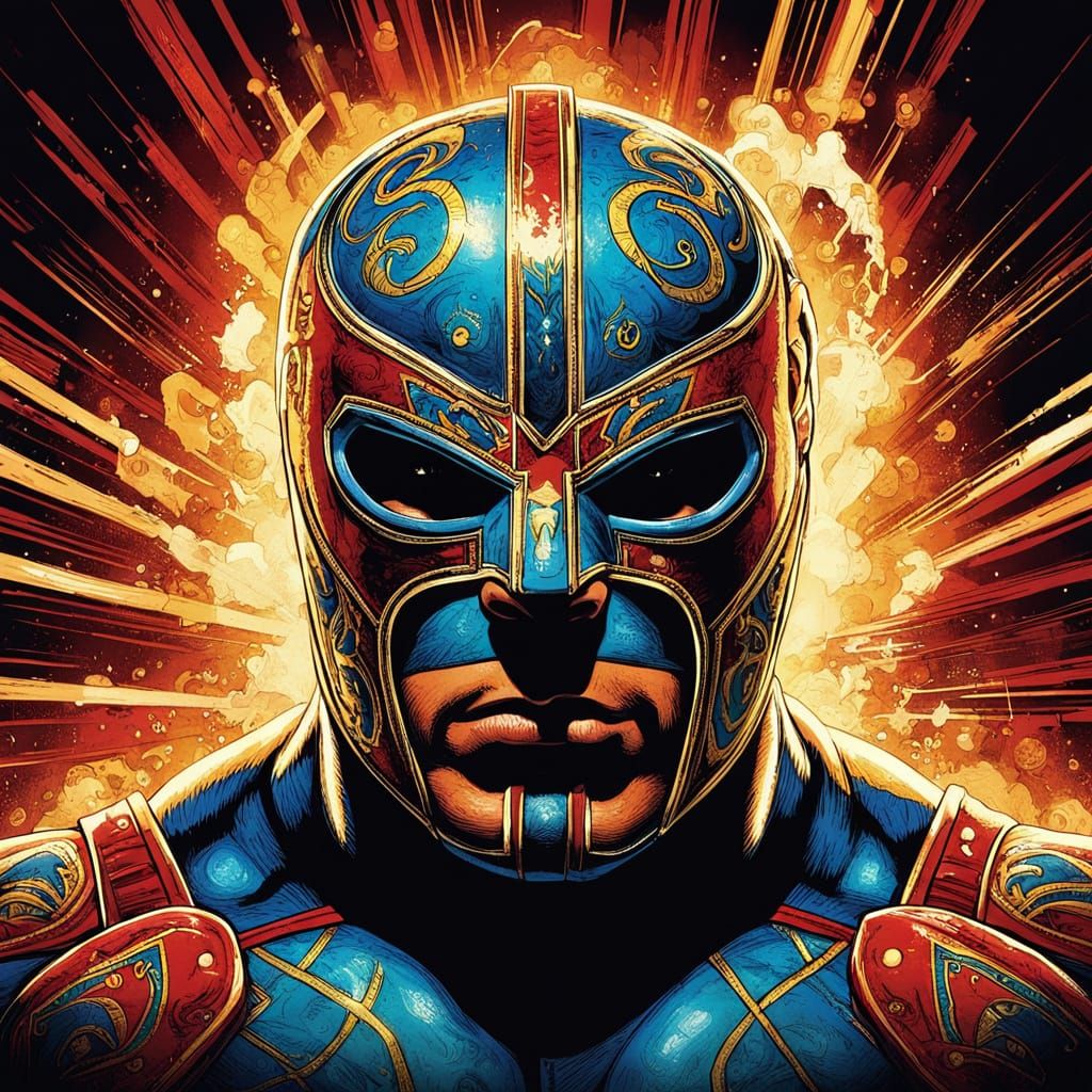 Intense Lucha Libre Fight in Jack Kirby Style