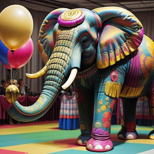 Clown Creates Balloon Elephant: High-Resolution Digital Art