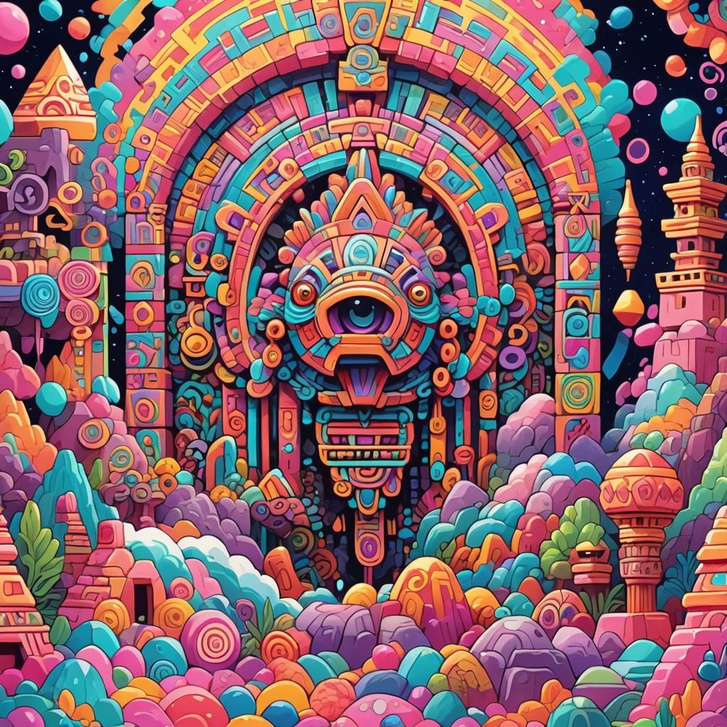 Aztec Animal in Candyland: Manga Anime Style