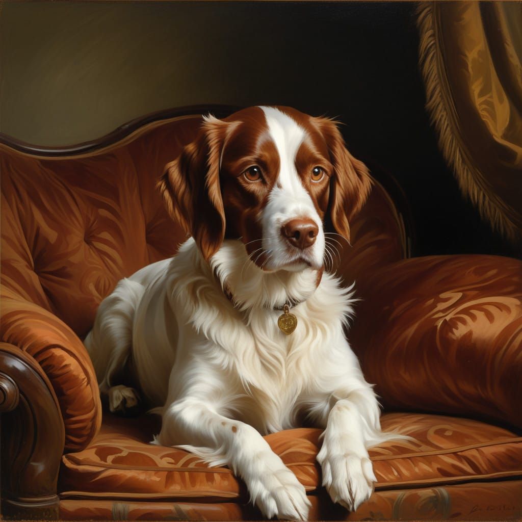 Elegant Brittany Spaniel in a Luxurious Study