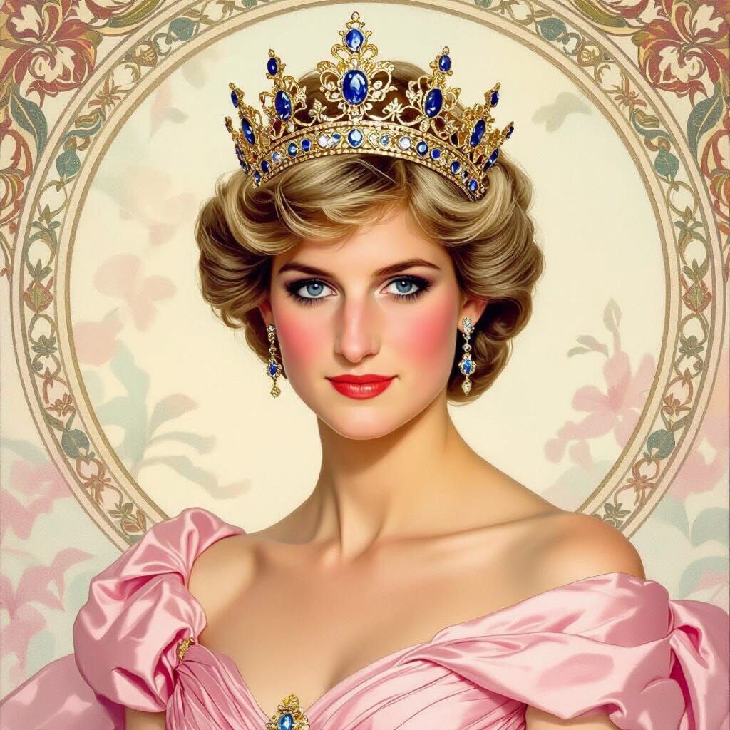 Princess Diana Portrait in Renaissance Art Nouveau Style