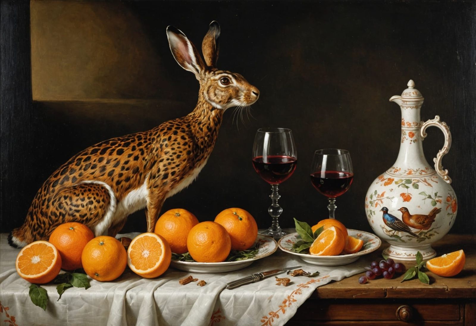 17th Century Oil Painting: Hare and Pheasant Still Life