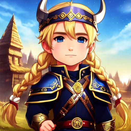 Chibi Viking Man with Braided Hair in Expressionism