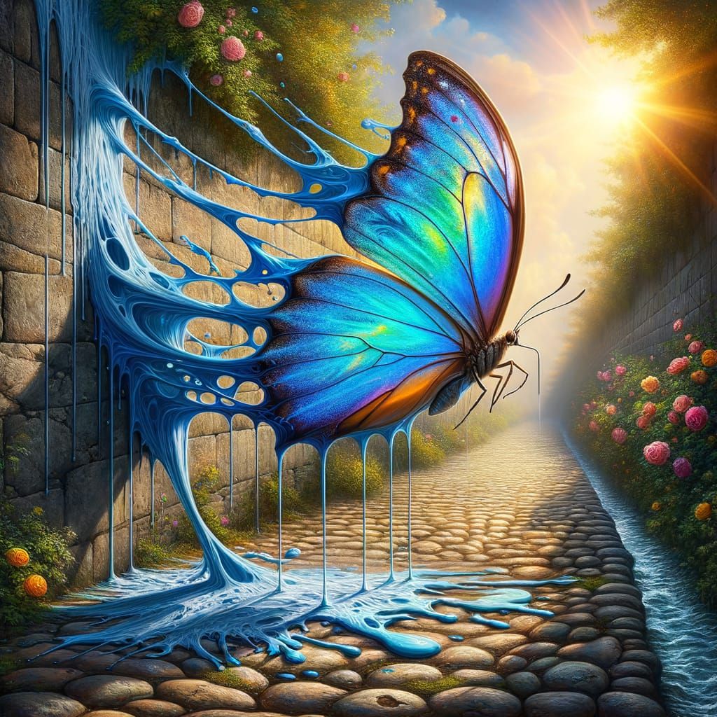 Surreal Morpho Butterfly Escaping Painted Canvas
