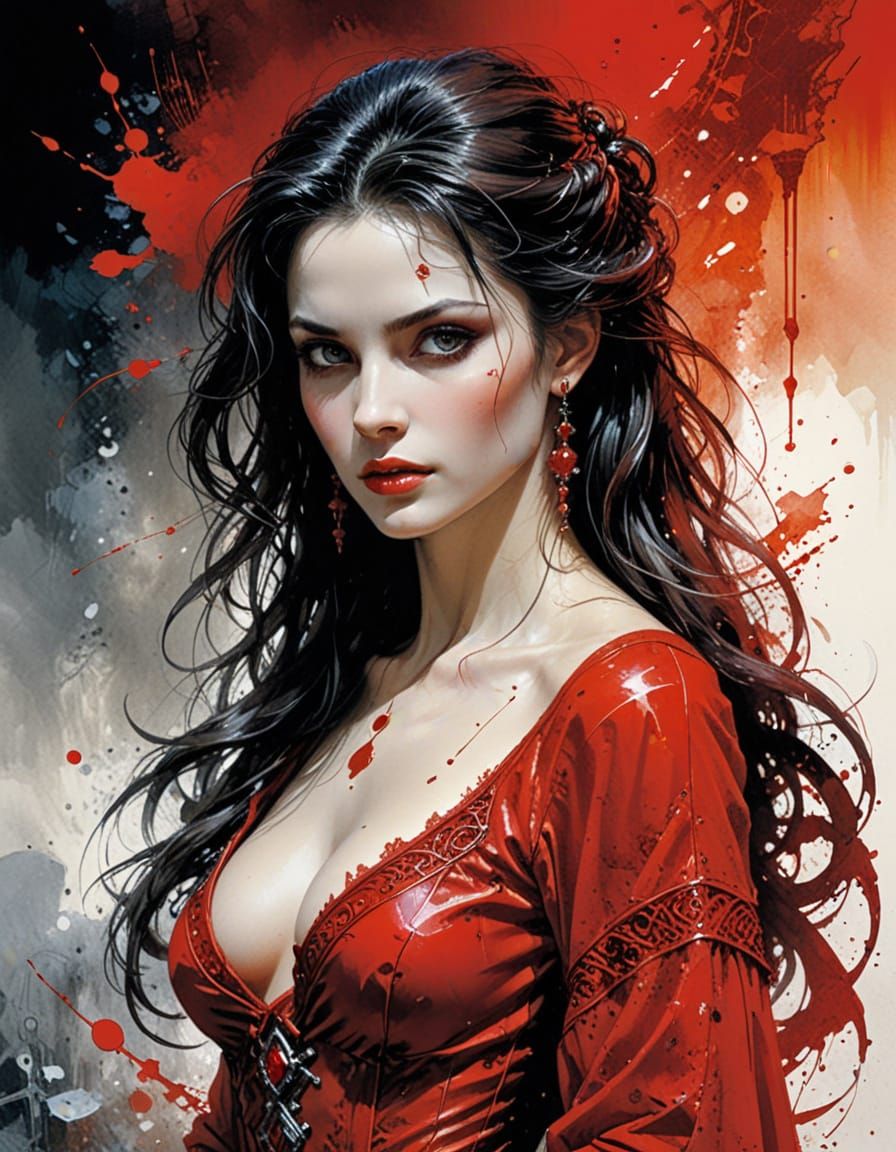 Drusilla in Red: Abstract Art Portrait