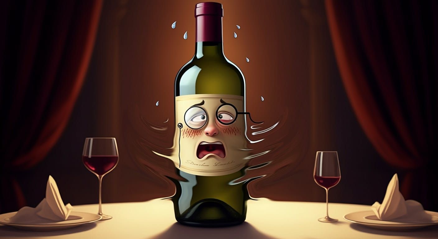 Embarrassed Wine Bottle Shrinking: A Comic Illustration