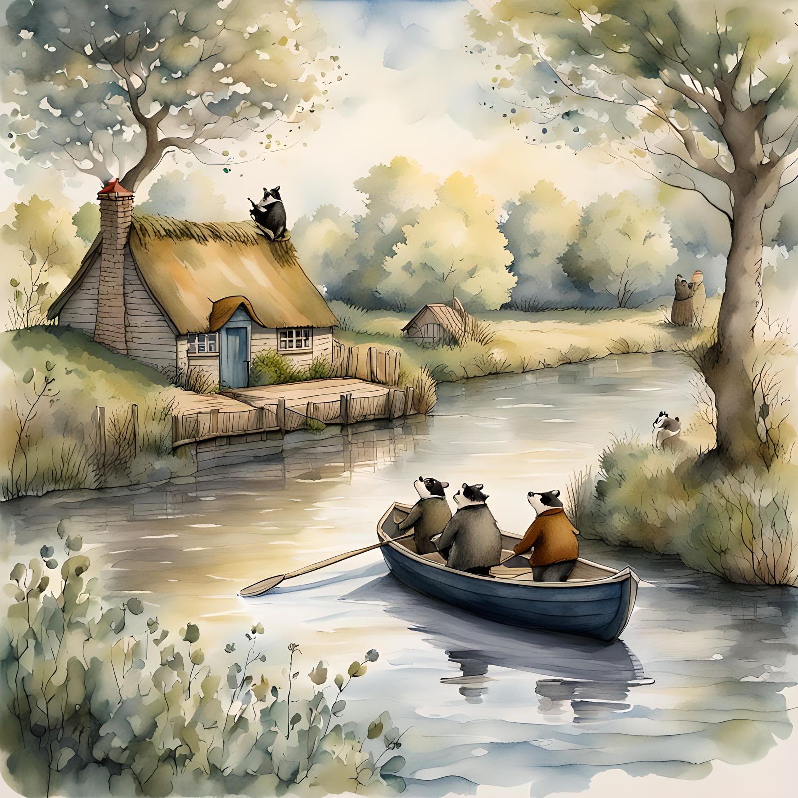 Three Badgers In a Boat