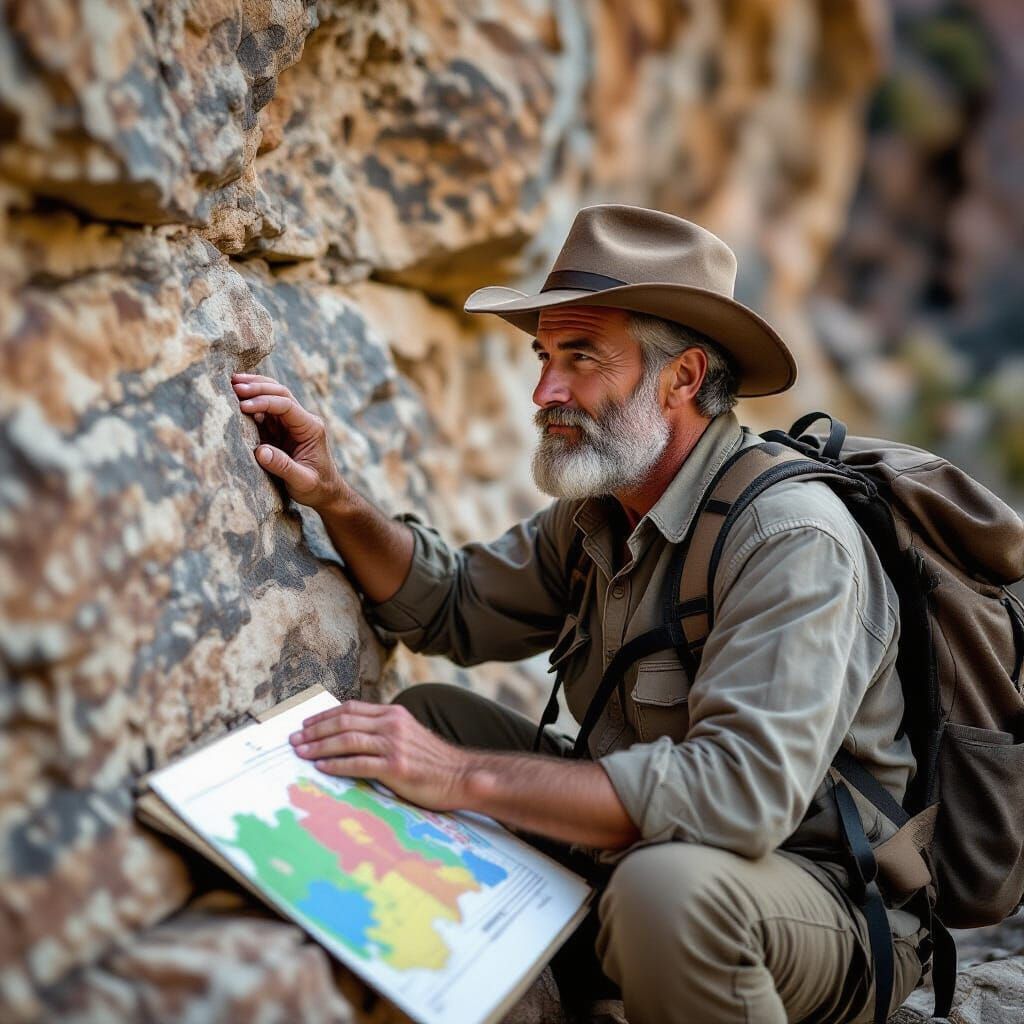 Italian Geologist Inspects Rock Formation in Photorealistic ...