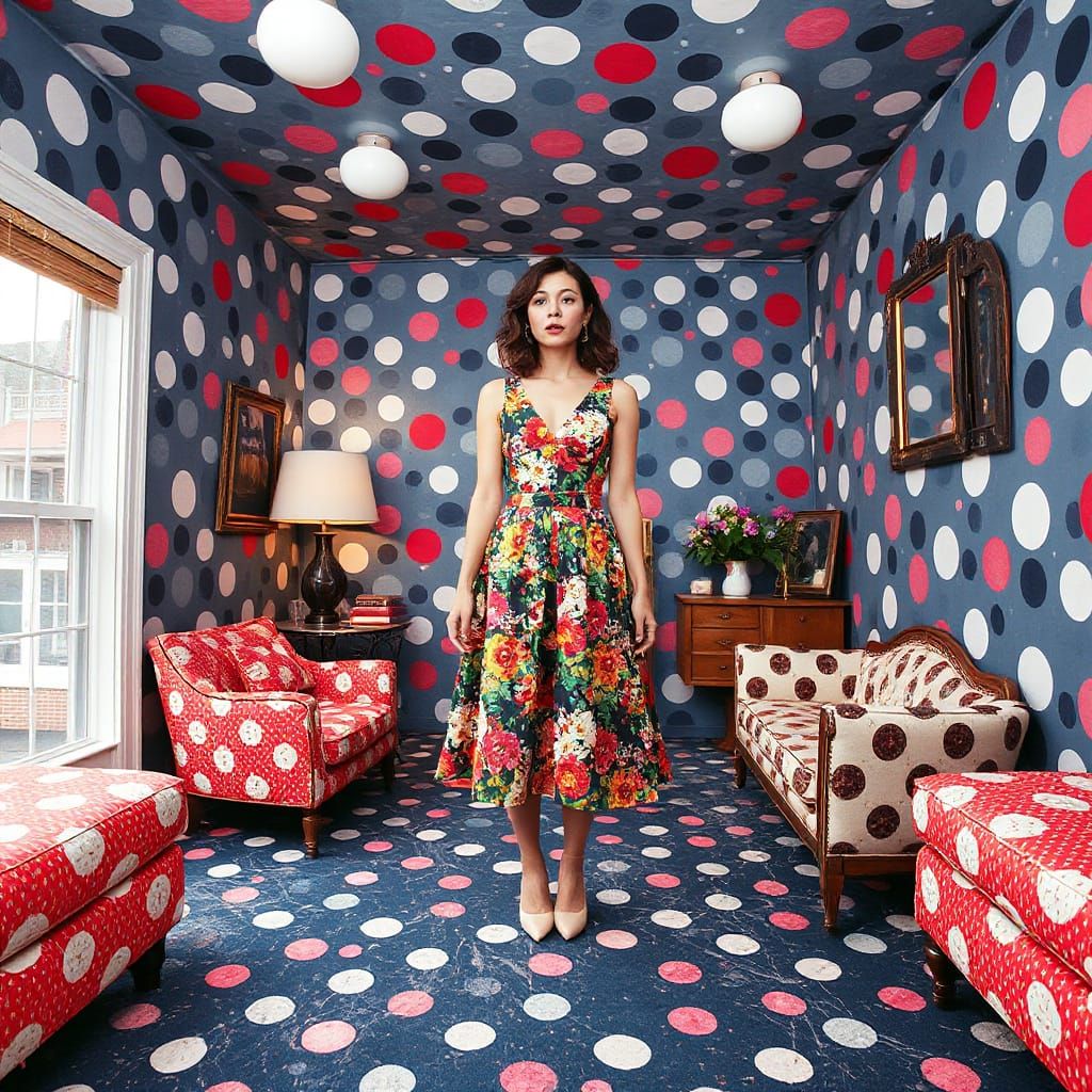 Woman in Polka Dot Whirlwind, Pop Surrealism Style