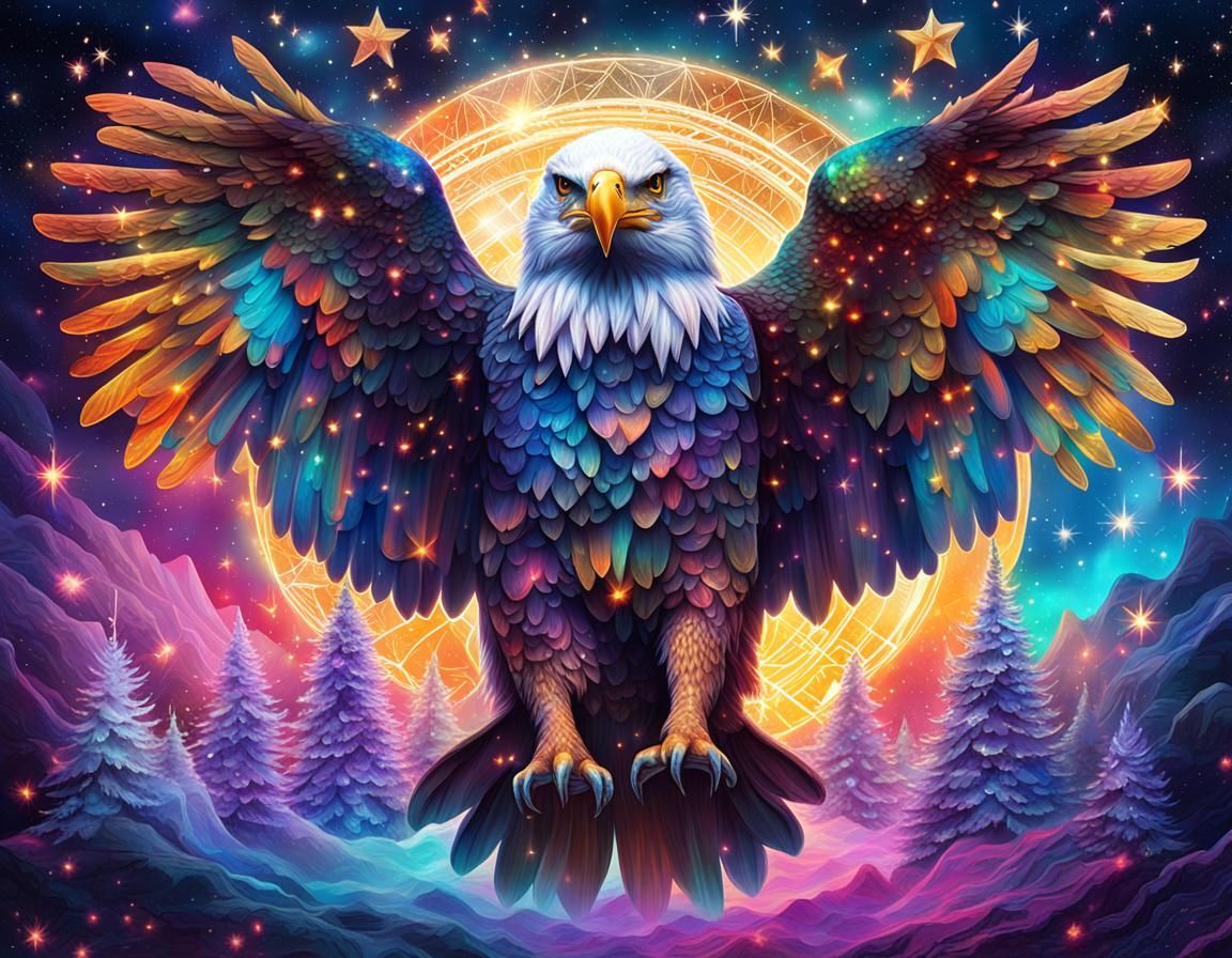 Cosmic Christmas Eagle in Pablo Amaringo Style