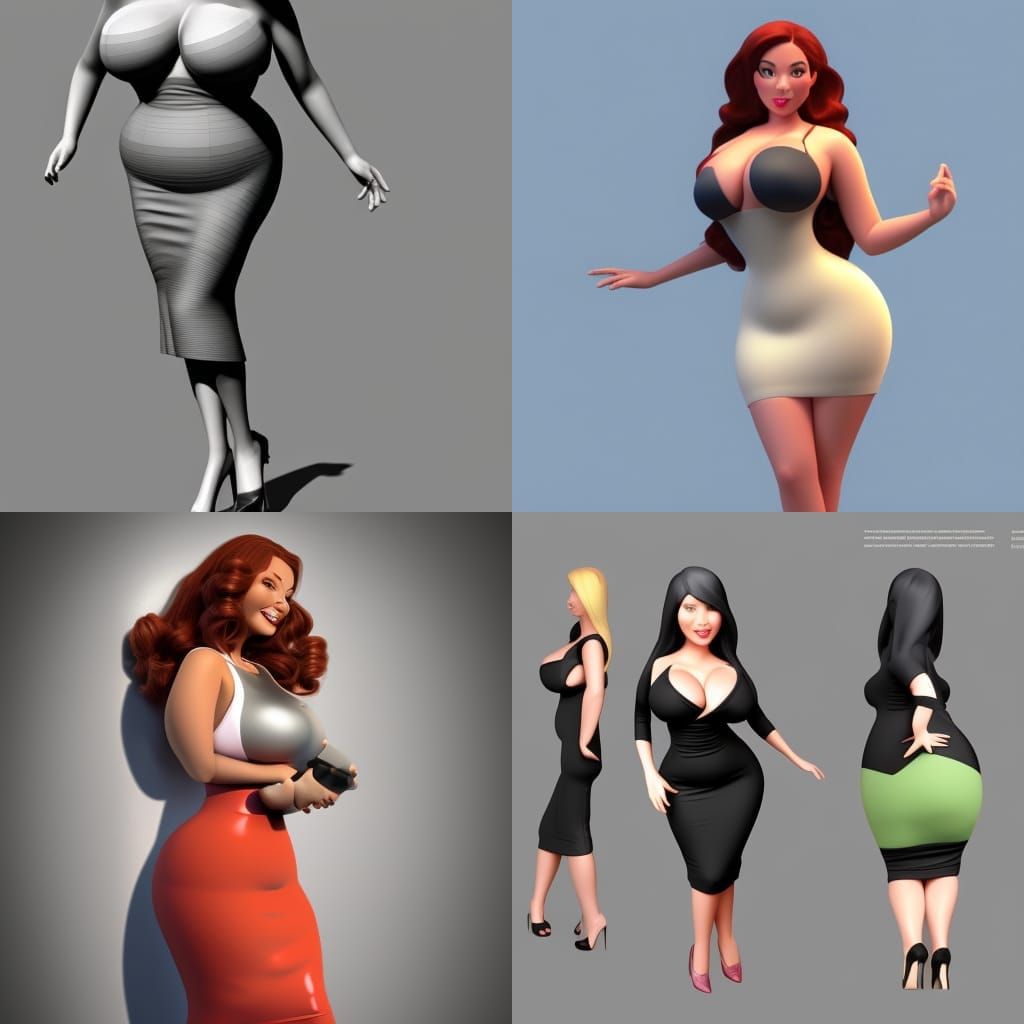 Voluptuous Model in Pencil Skirt: 3D Digital Art