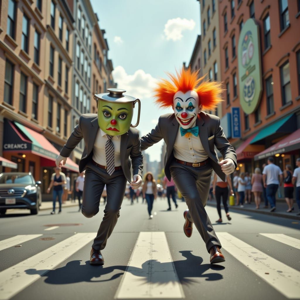 Teapot's Terrifying Clown Chase: A Surreal City Nightmare