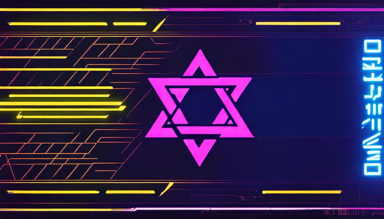 Israeli Flag in Cyberpunk Neon Style