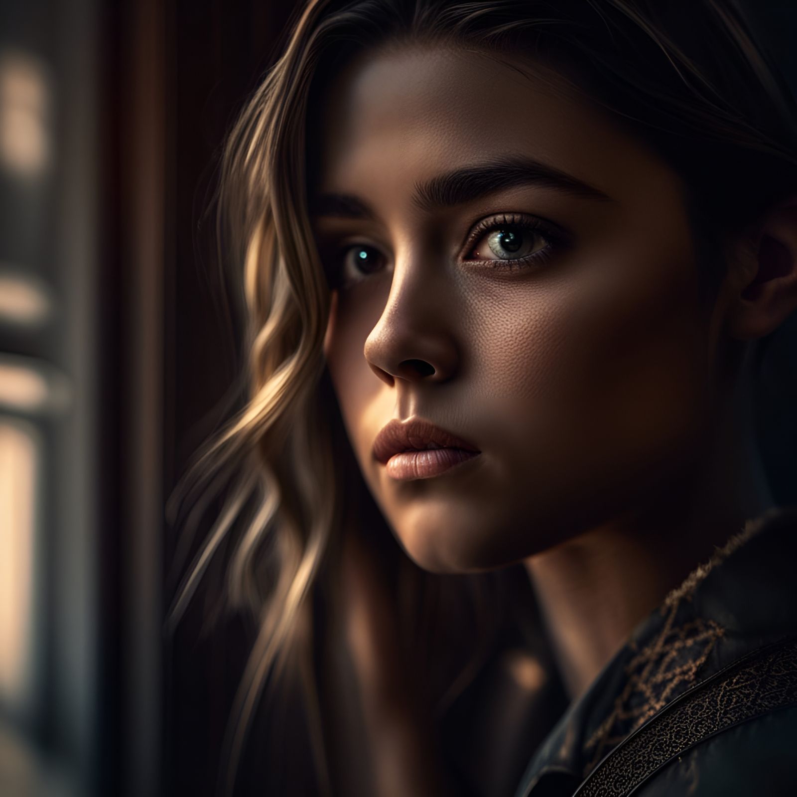 Hyperrealistic Portrait of a Side-Eyeing Girl