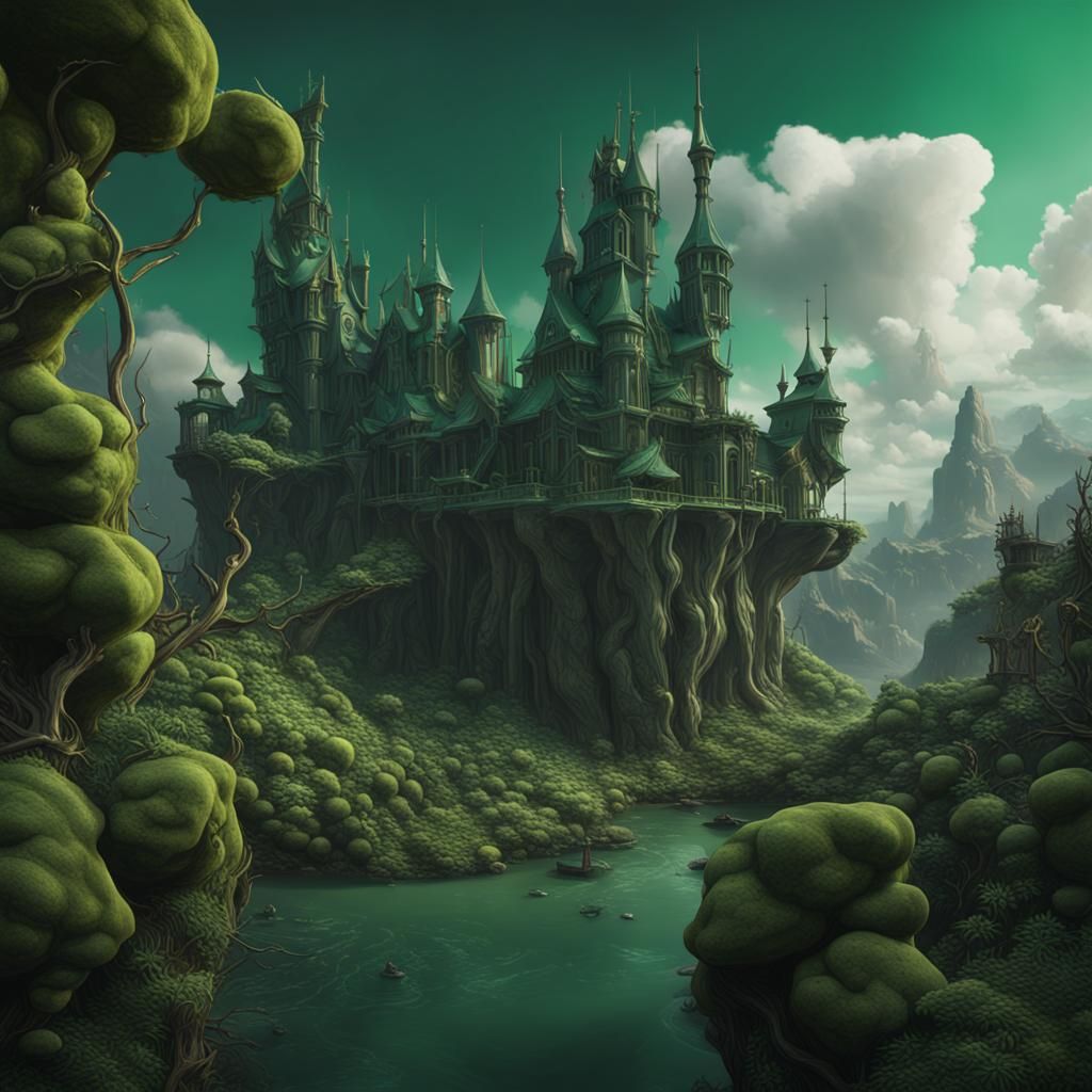 Dystopian Beauty: A Surreal Black and Green Matte Painting
