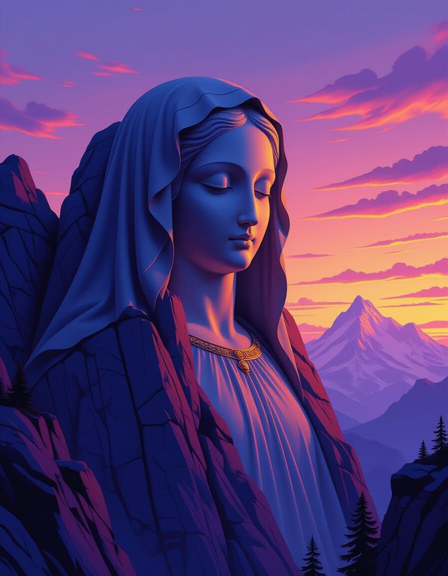 Madonna Mountain at Twilight: Epic Fantasy Illustration