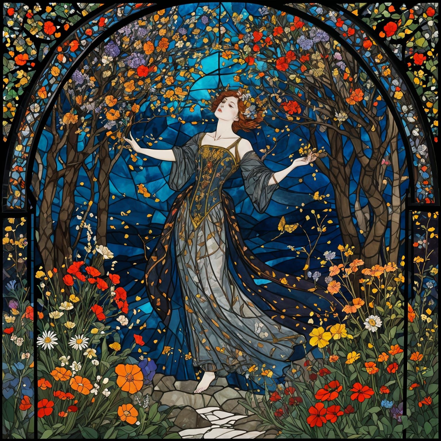 Kintsugi Floral Explosion in Art Nouveau Style