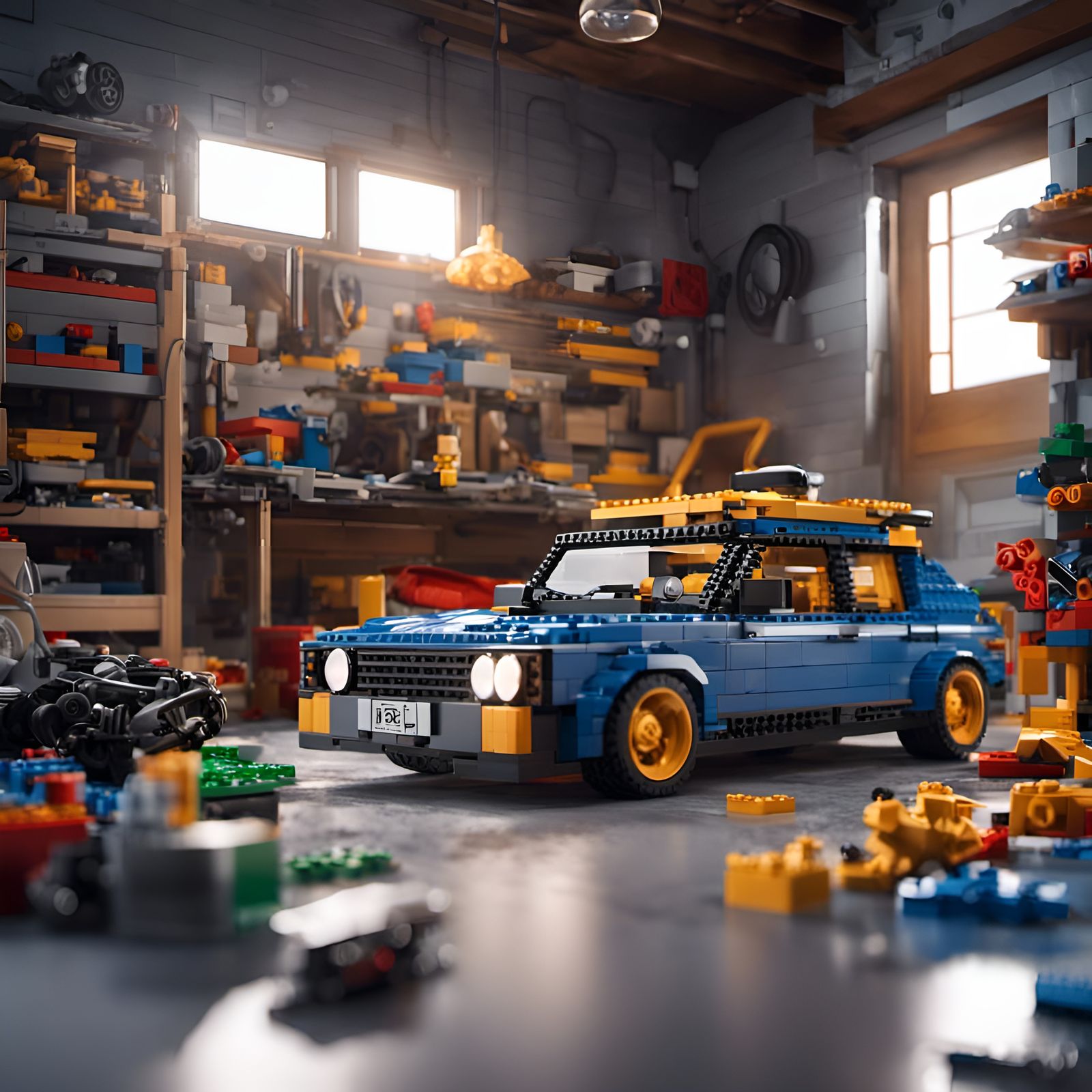 Detailed Lego Car Garage Scene in Unreal Engine