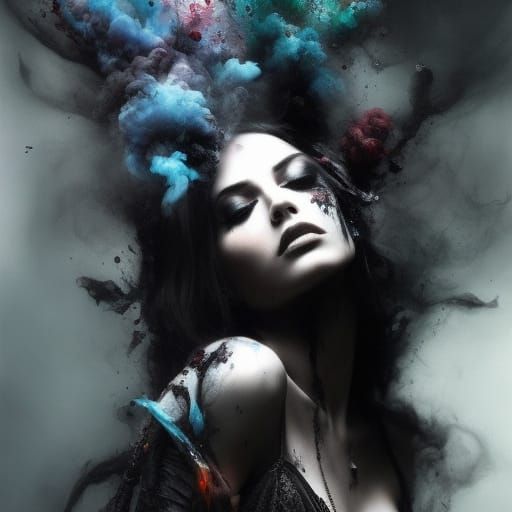 Ethereal Shadow Angel in Dark Smoke Vortex