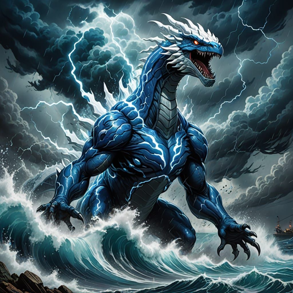 Lugia's Rampage: Kaiju Concept Art in Comic Book Style