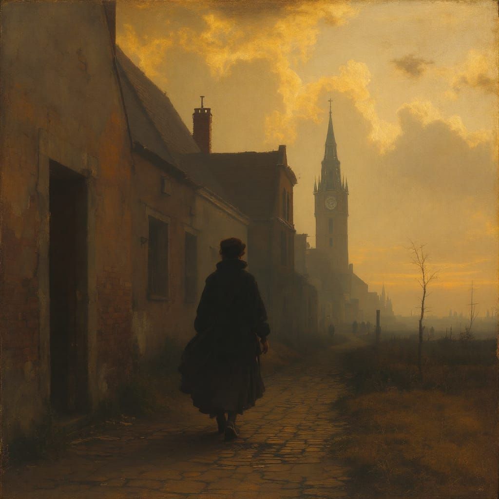 Golden Hour Street Scene in Dutch Golden Age Style