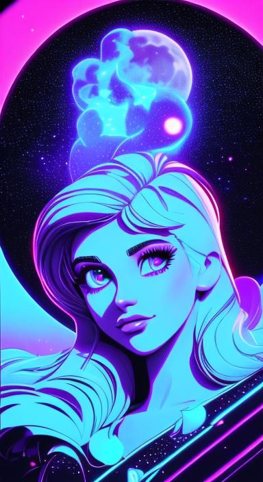 Synthwave Moon and Stars in Neon Universe