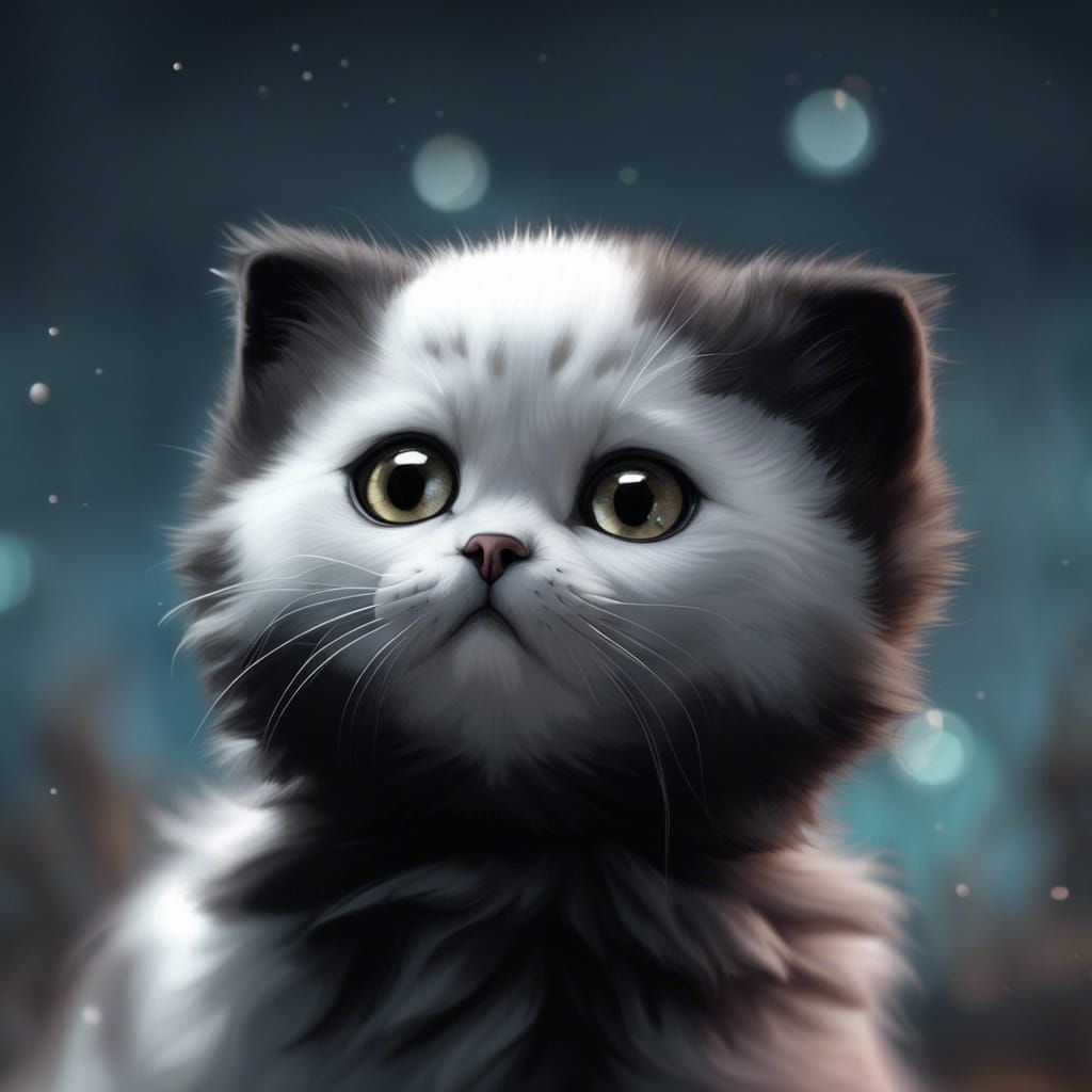 Cute Scottish Fold Kitten Portrait in Sfumato Style