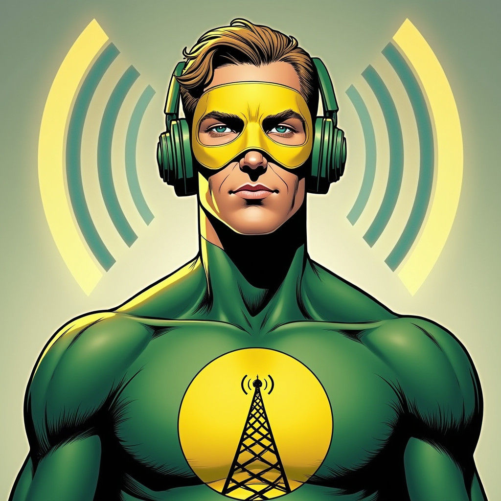 Radio Wave Superhero in Comic Book Style