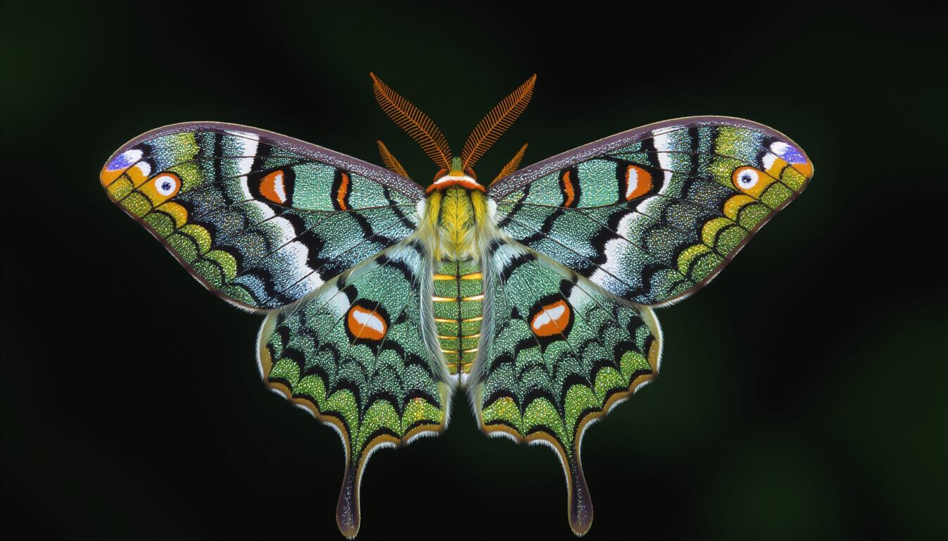 Glittery Moon Moth at Night
