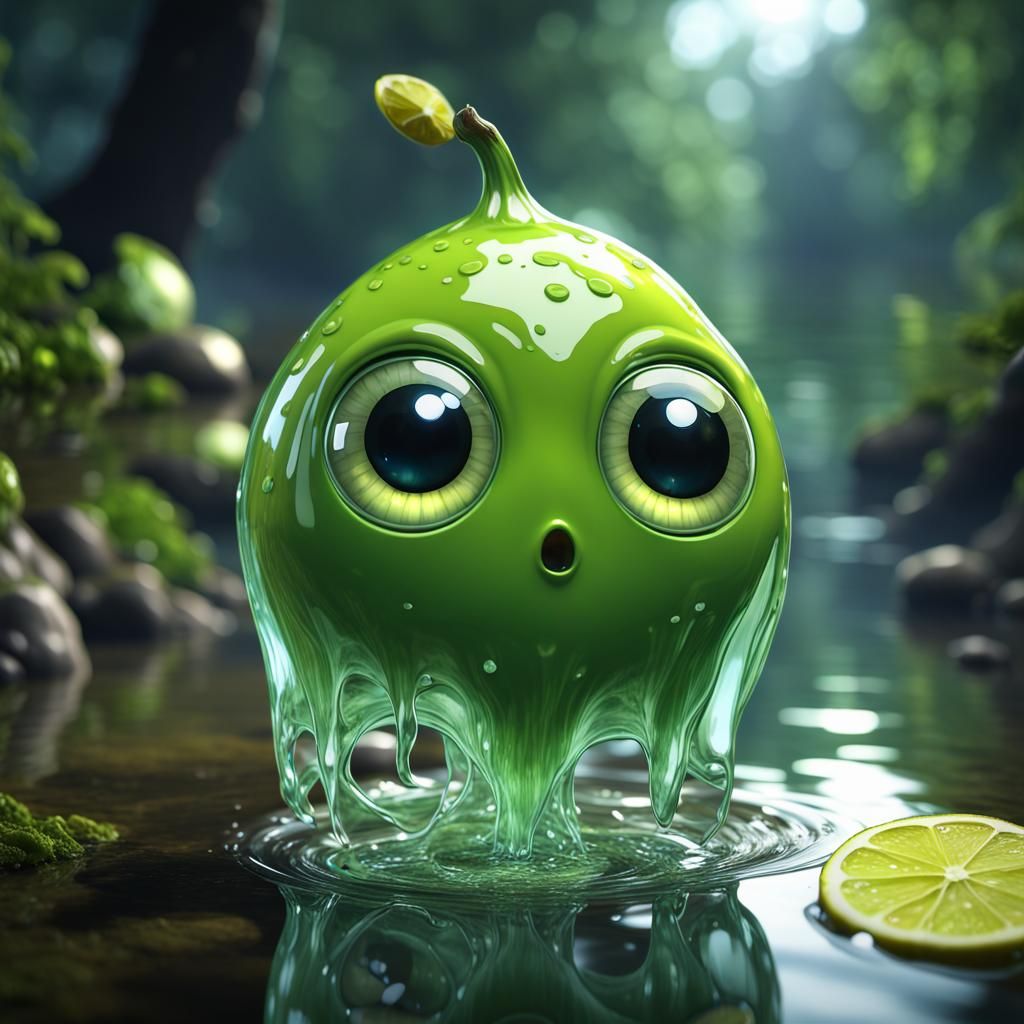Lime Fruit Ghost Emerges from River in Detailed 3D