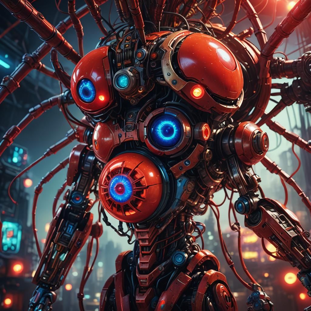 Tomato Alien Robot with Red Laser Eye