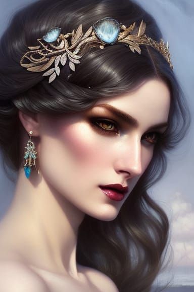 Elegant Ocean Queen Portrait in Art Nouveau Style