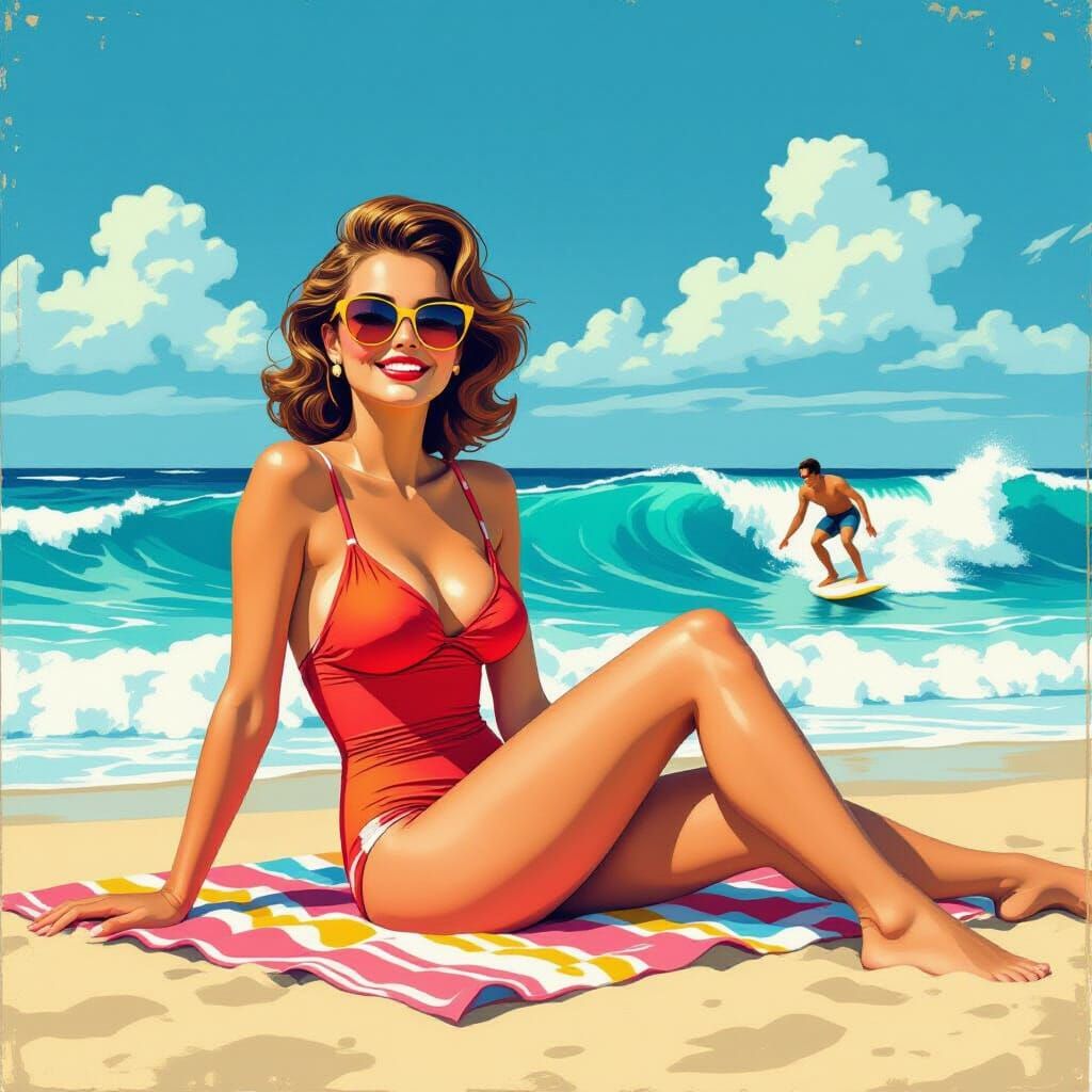 Pinup Girl at the Beach in Pop Art Style