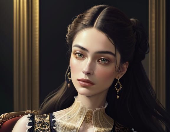 Elegant Woman on Throne: Oil Painting Portrait