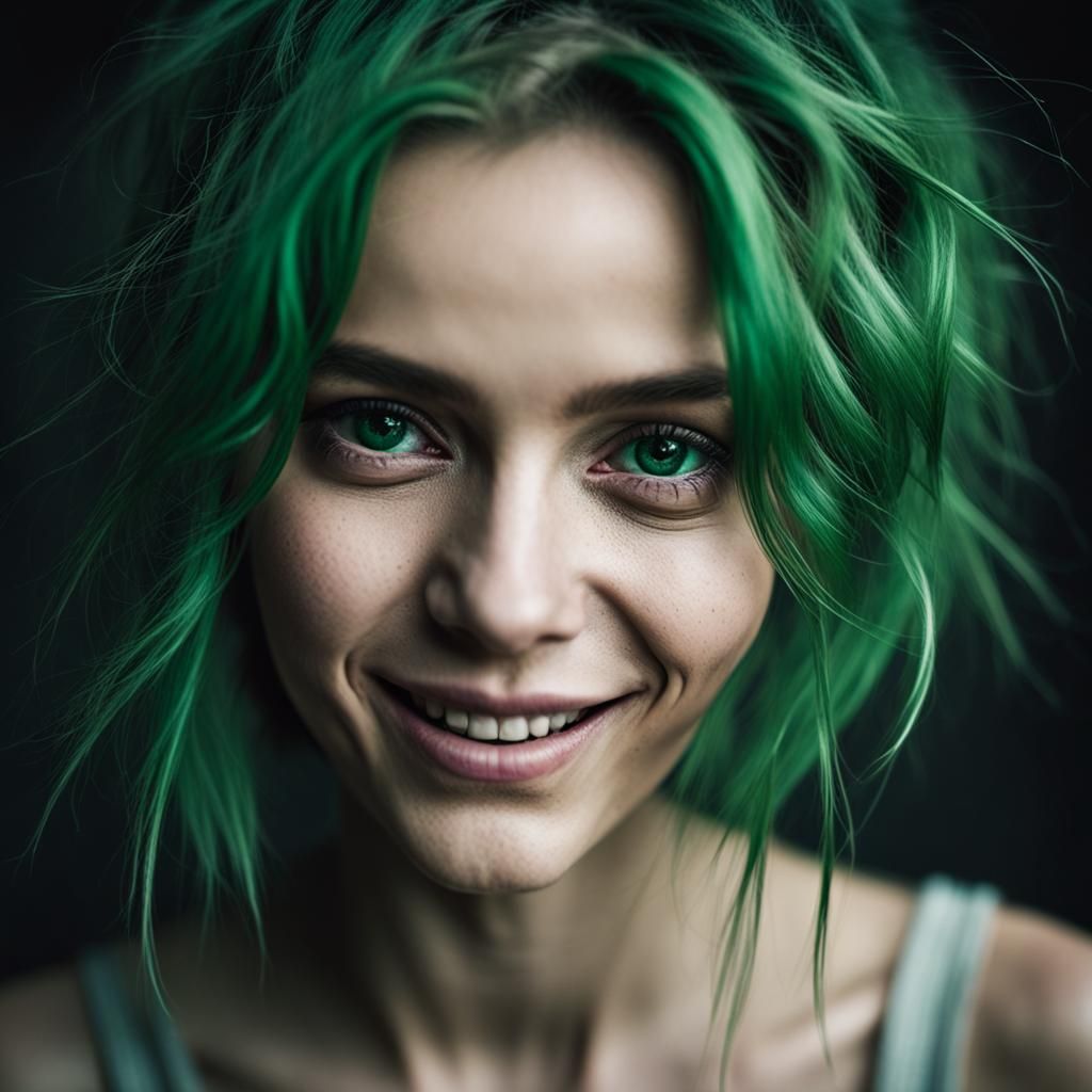 Green-Haired Beauty Portrait in Ambient Light